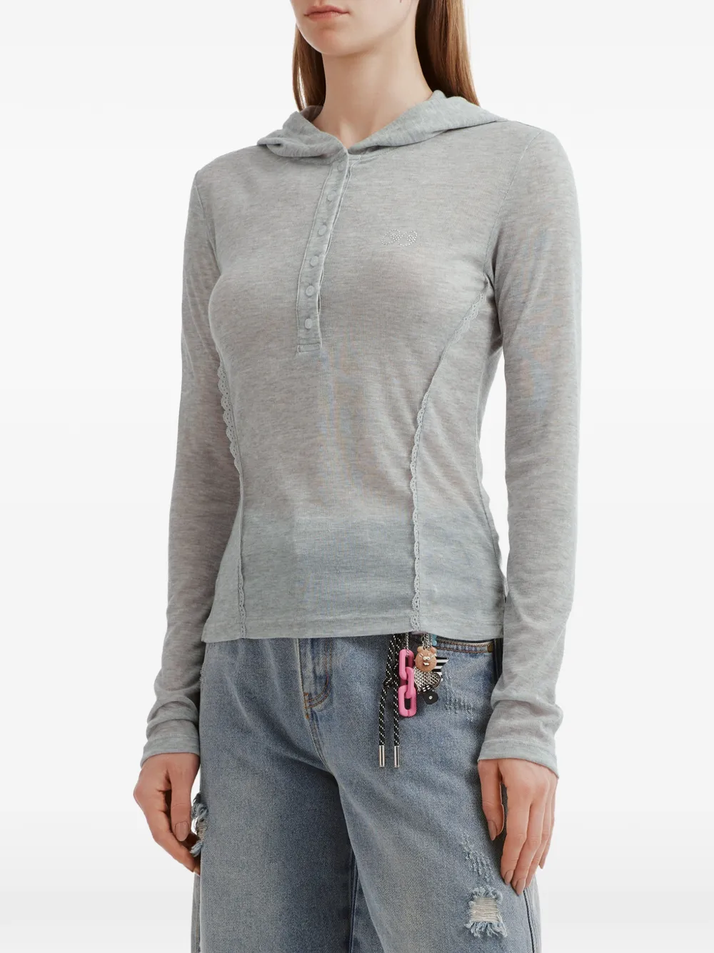  Mini Cream Buttoned Hoodie - Grey 