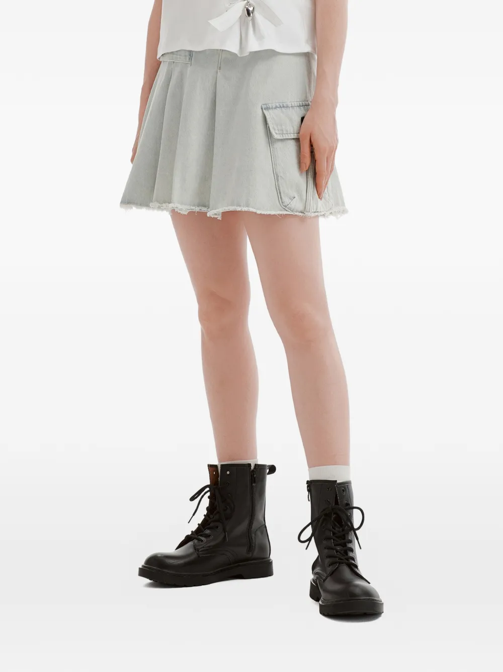  Musium Div. Pleated Frayed Mini Skirt - Blue 