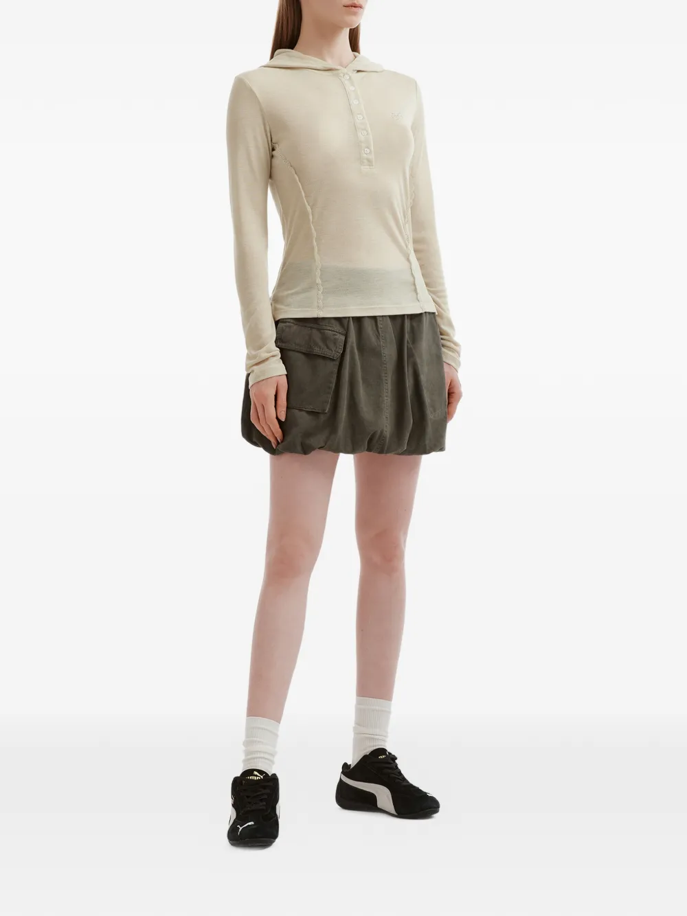  Mini Cream Buttoned Hoodie - Neutrals 
