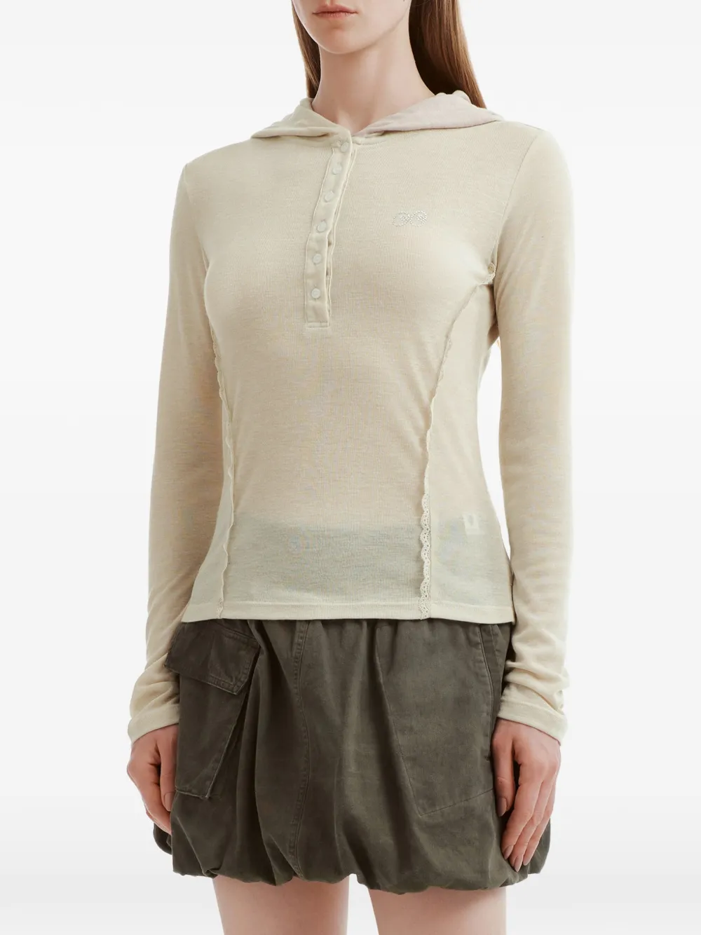  Mini Cream Buttoned Hoodie - Neutrals 