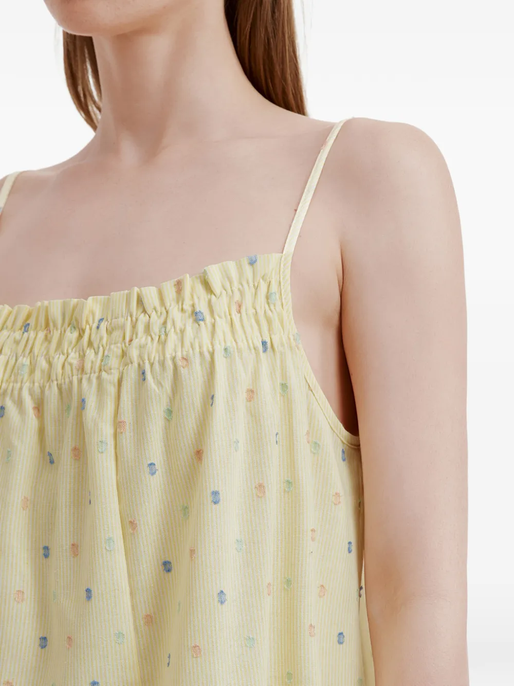 tout a coup Midi-jurk met ruches Geel