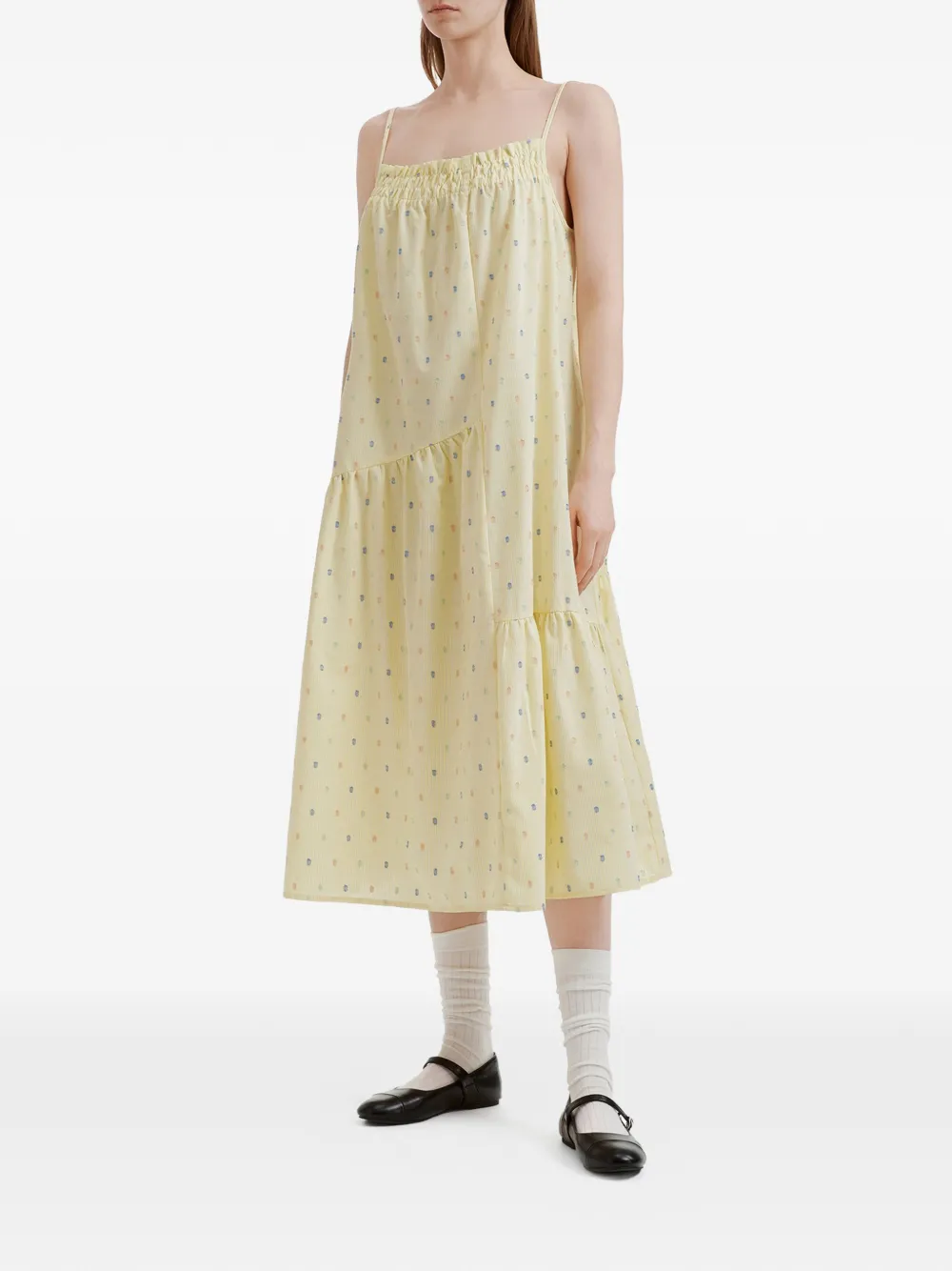 tout a coup Midi-jurk met ruches Geel