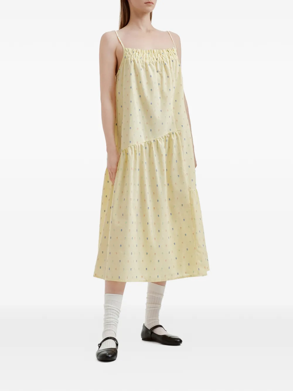 tout a coup Midi-jurk met ruches Geel