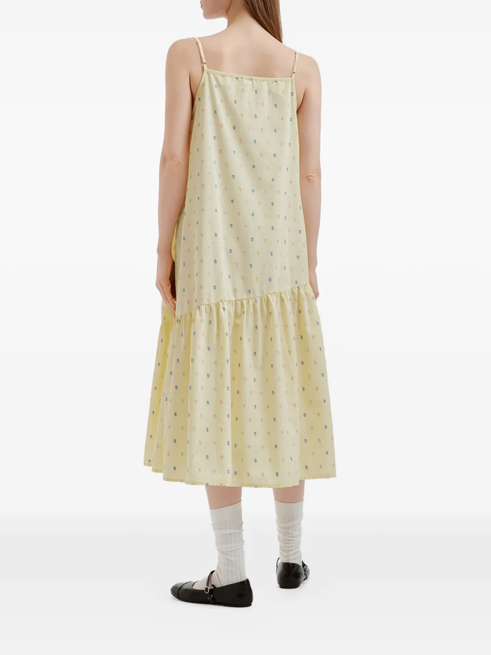 tout a coup Midi-jurk met ruches Geel
