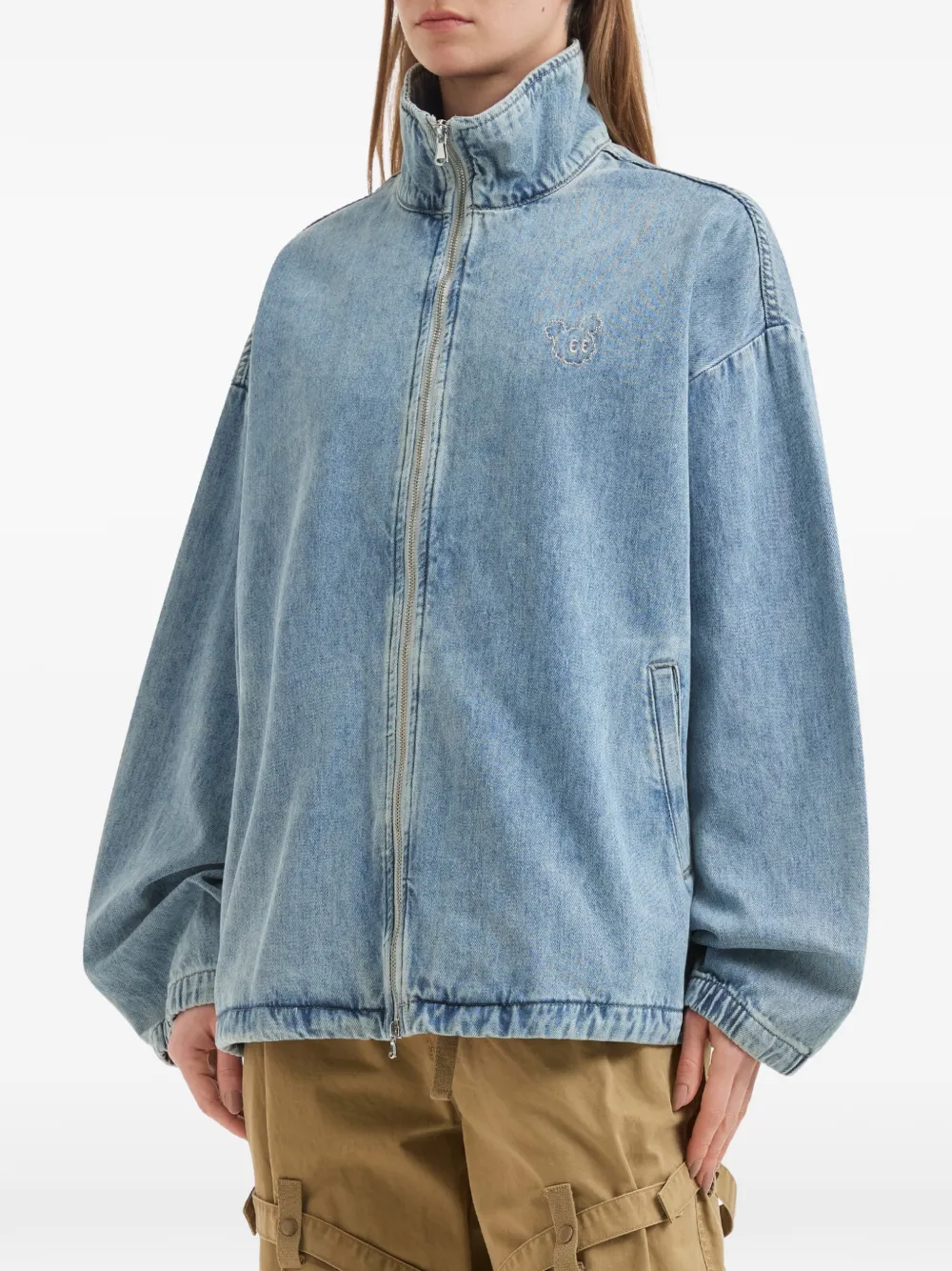  Mini Cream Zip-up Denim Jacket - Blue 