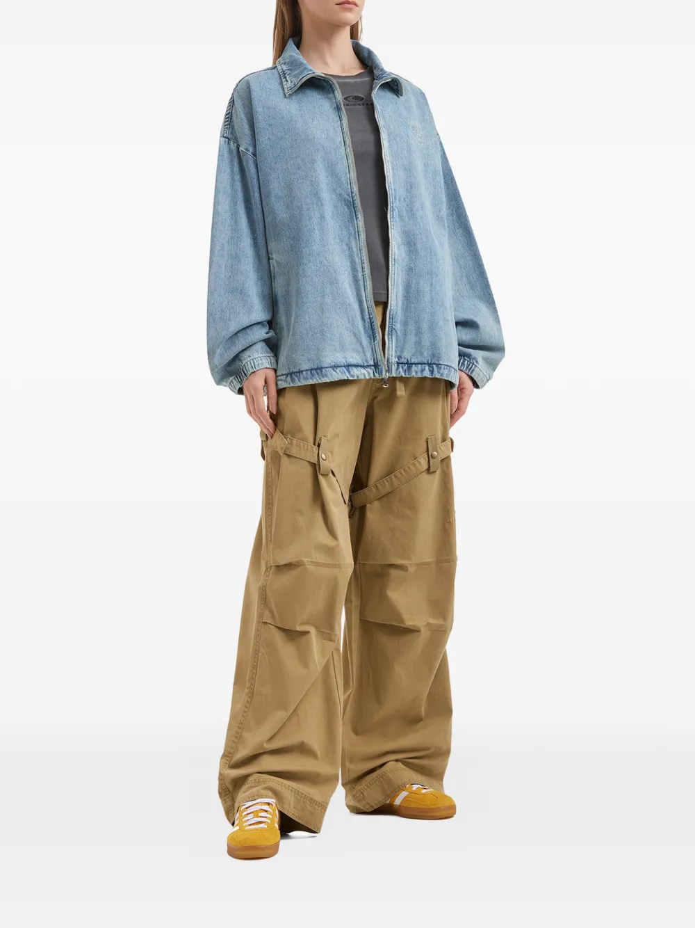  Mini Cream Zip-up Denim Jacket - Blue 