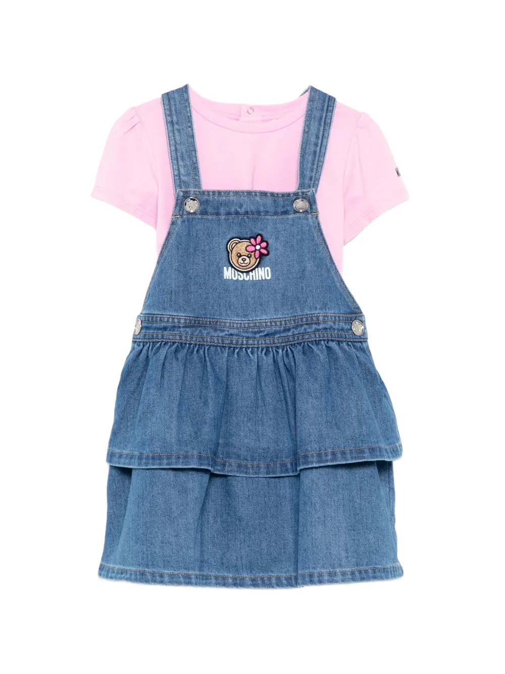 Moschino Kids logo-patched denim dress set - Blue