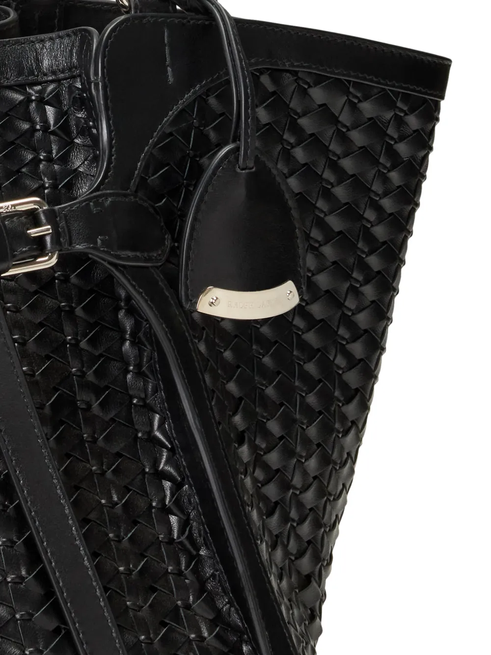 Ralph Lauren Collection Leren shopper met gevlochten houten handgreep Zwart