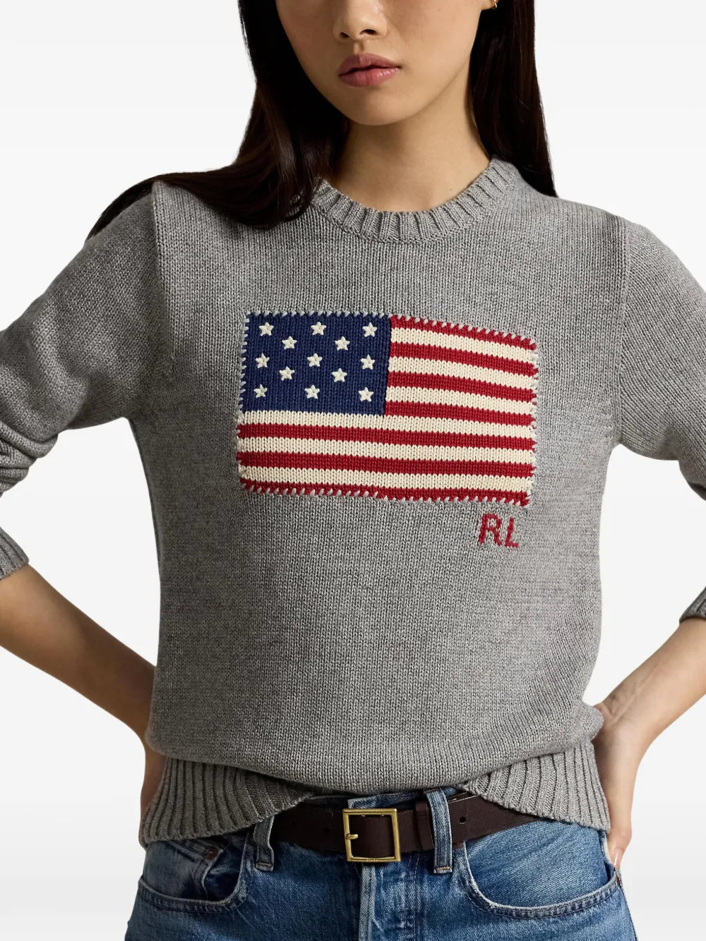 Polo Ralph Lauren Katoenen trui met ronde hals en vlag Grijs