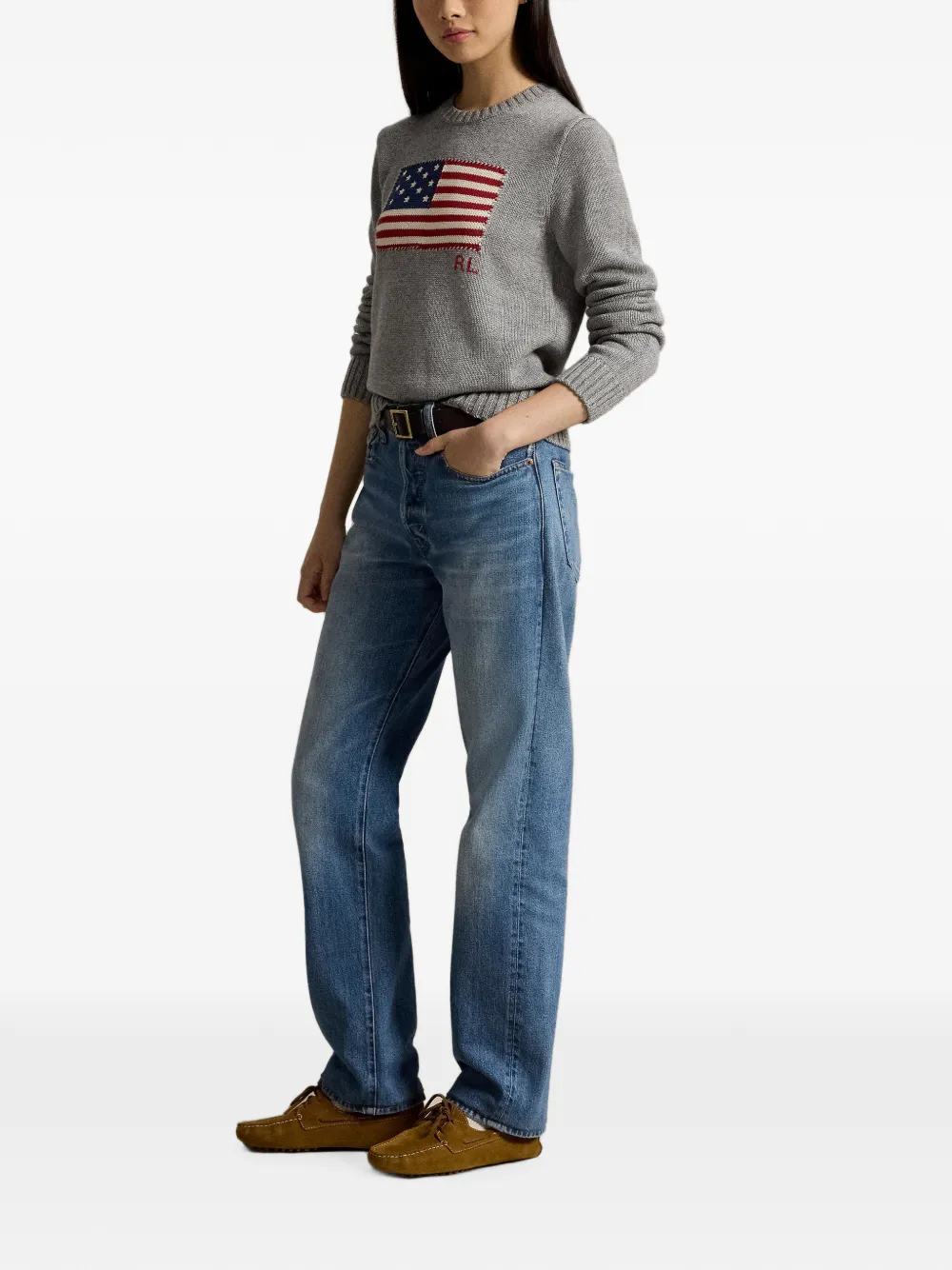 Polo Ralph Lauren Katoenen trui met ronde hals en vlag Grijs
