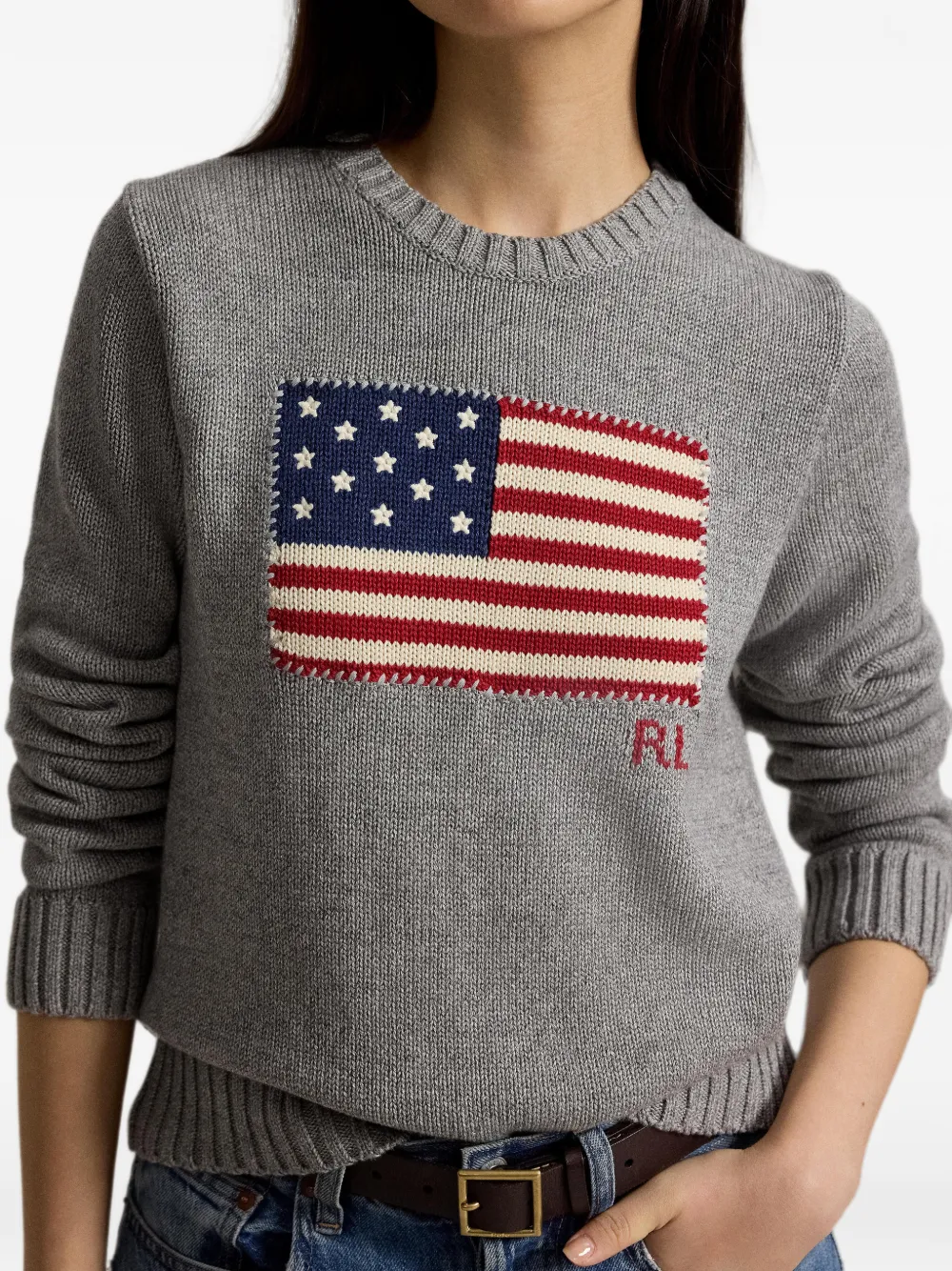 Polo Ralph Lauren Katoenen trui met ronde hals en vlag Grijs