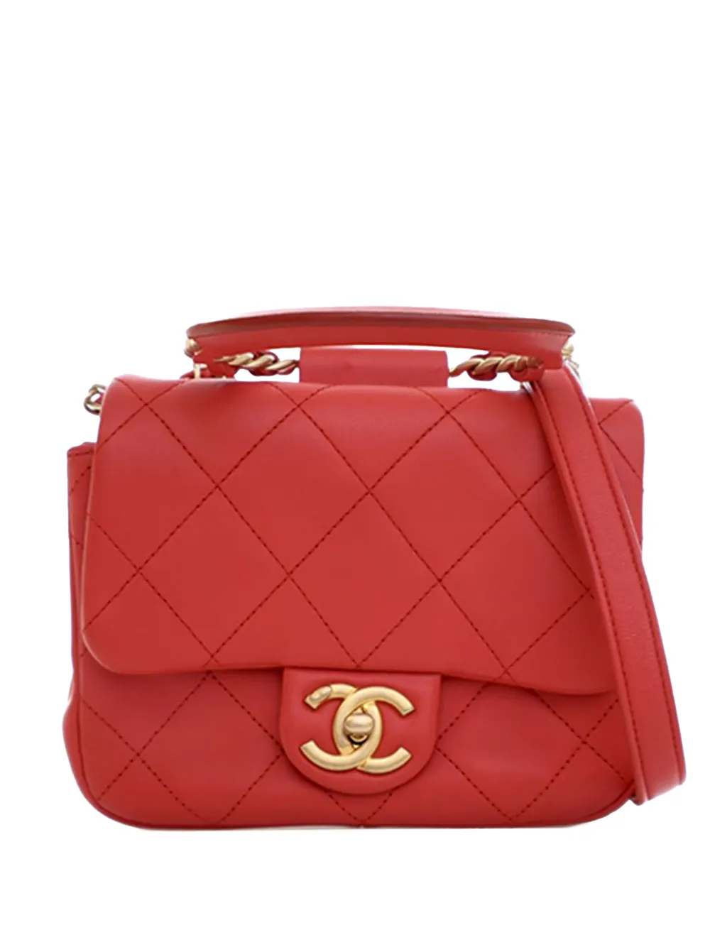 CHANEL Pre-Owned 2019 Mini Quilted Lambskin In The Loop Flap satchel - Rosso