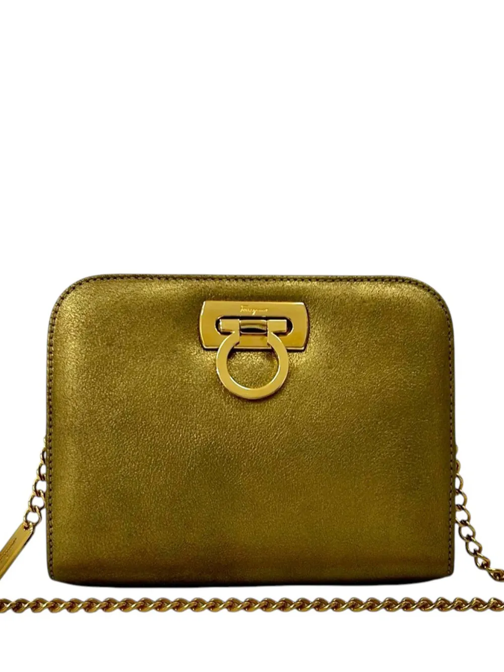 Ferragamo Pre-Owned 1990-2000 Metallic Leather Gancini Chain crossbody bag - Oro