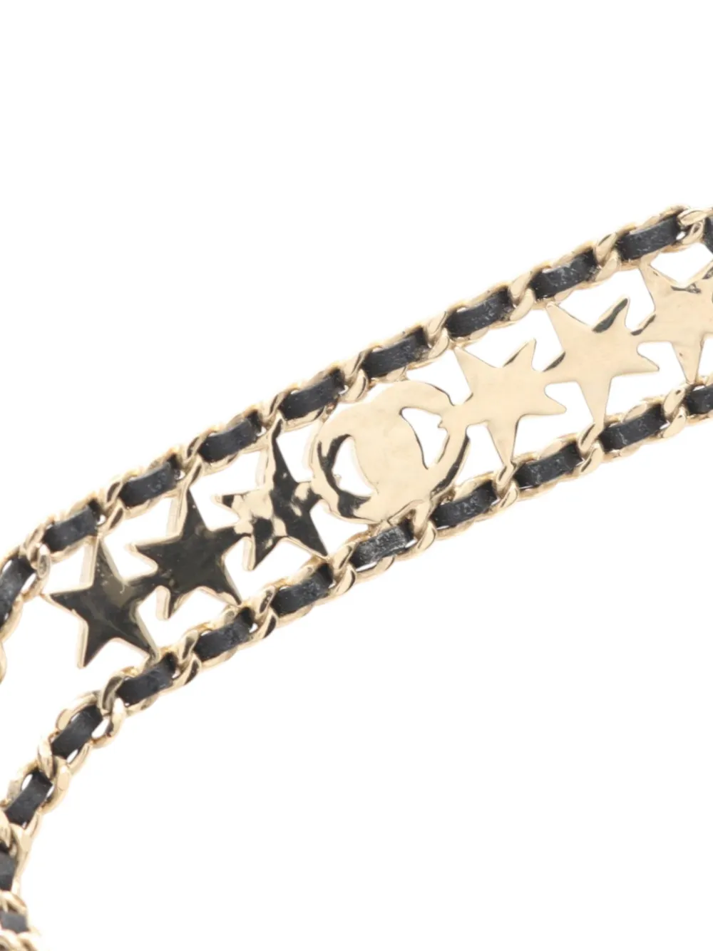  Chanel Pre-owned Choker A Catena Cc Placcato Oro Con Dettagli In Pelle Intrecciata E Strass 2023 - Nero 