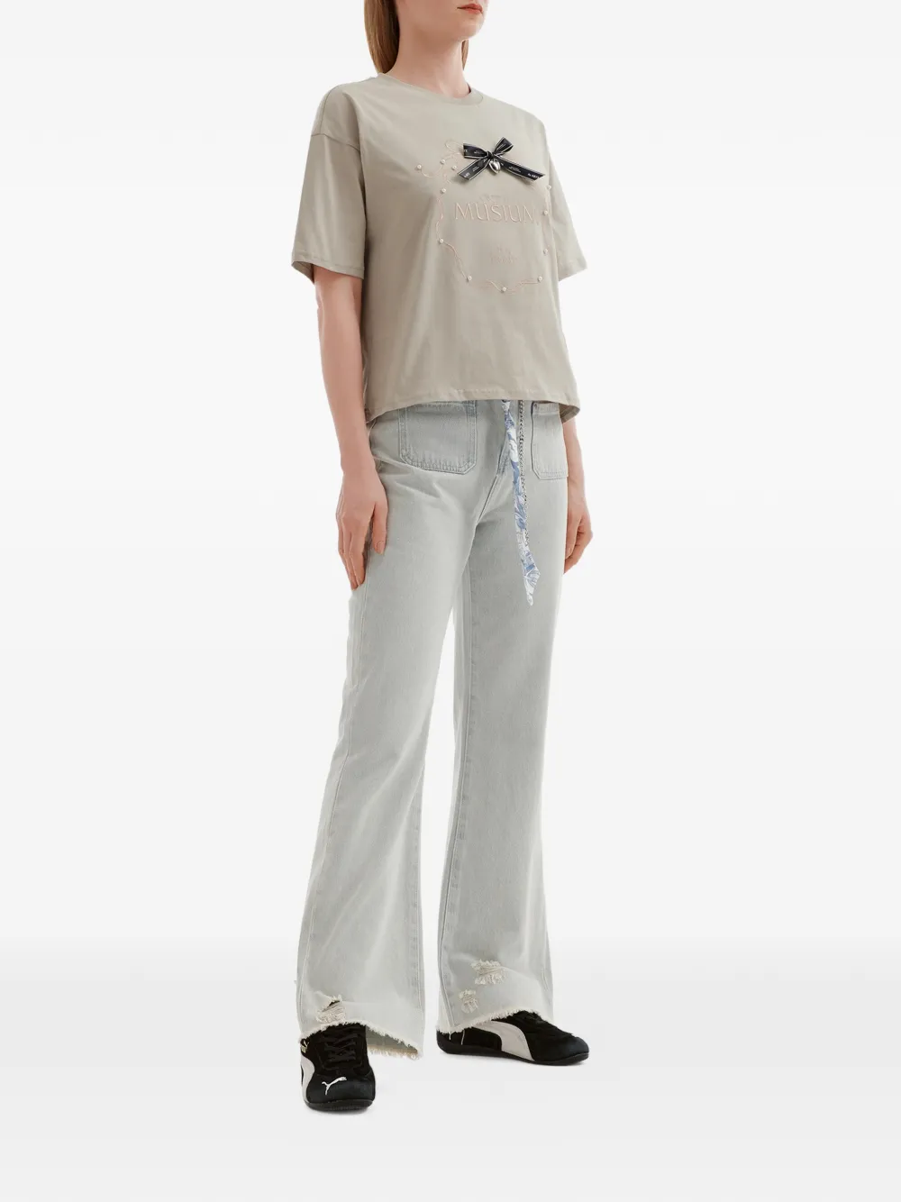  Musium Div. Bow-embroidered T-shirt - Neutrals 