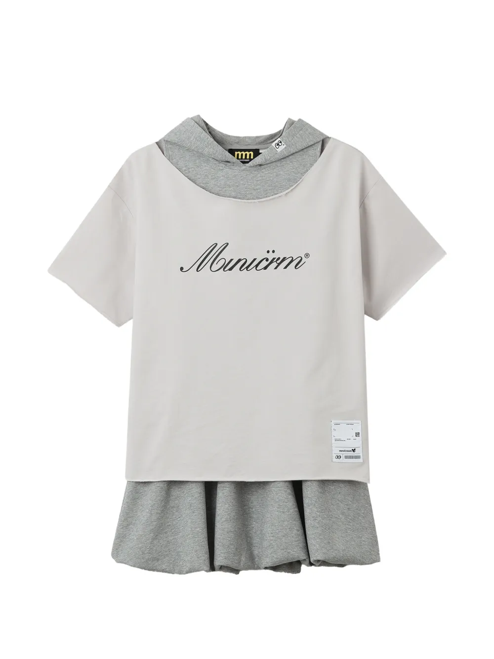 Mini Cream hooded raw-cut dress - Grigio