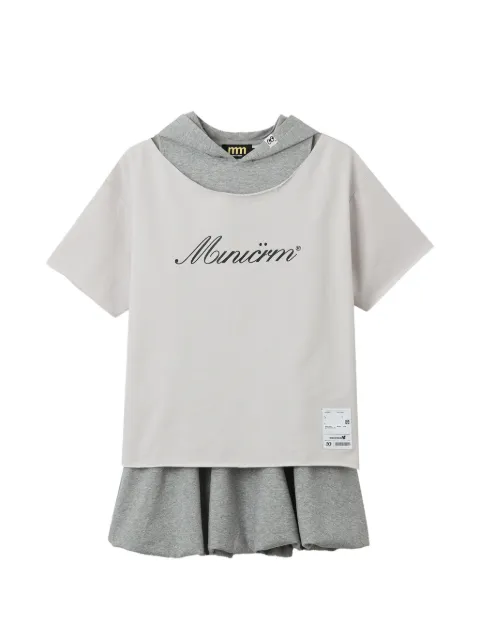 Mini Cream hooded raw-cut dress