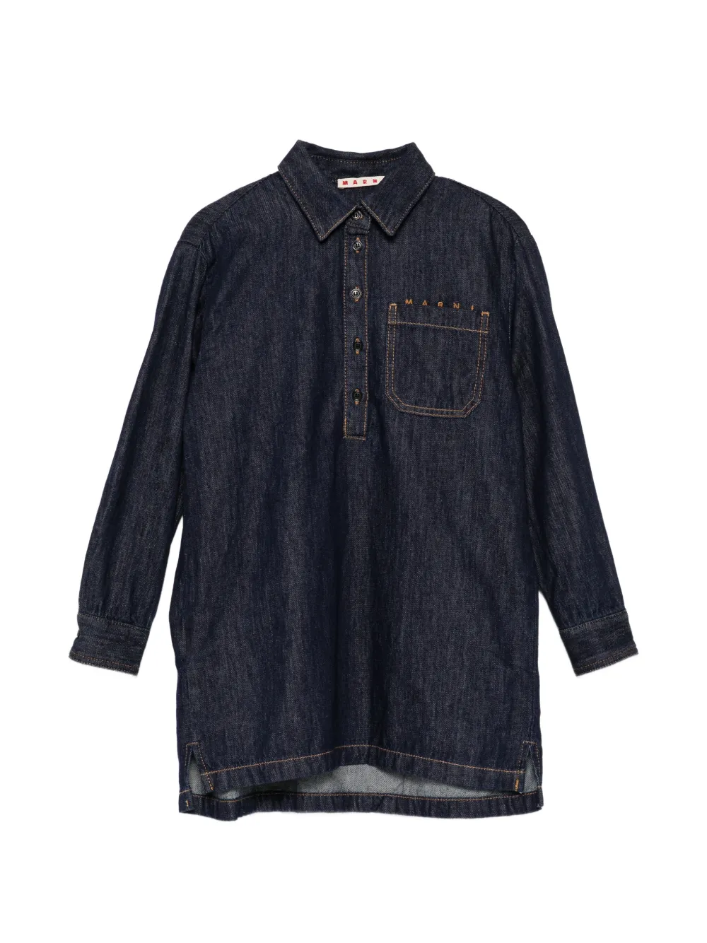 Marni Kids logo-embroidered denim dress - Blu