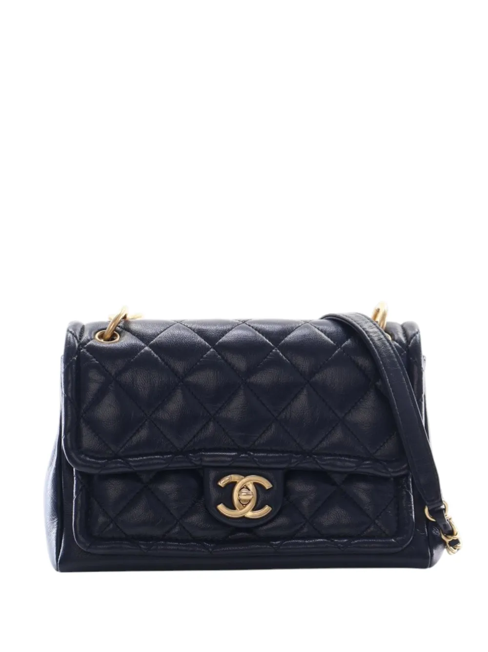 CHANEL Pre-Owned 2019 Small Quilted Crinkled Calfskin Chain Link Flap satchel - Blu