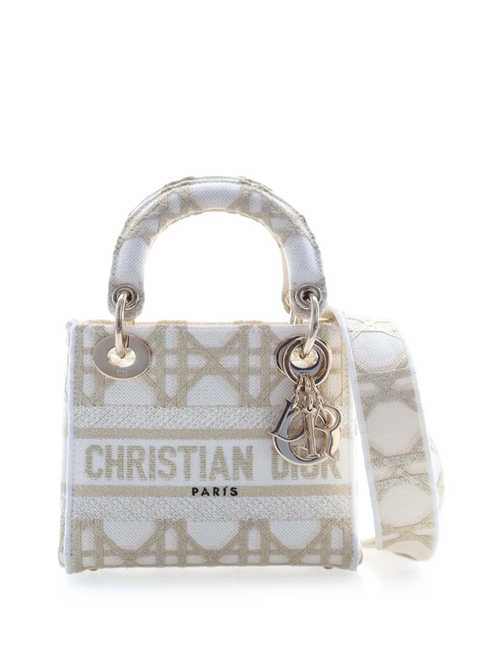 Christian Dior Pre-Owned 2023 Mini Embroidered Canvas Cannage Lady D Lite satchel - Bianco