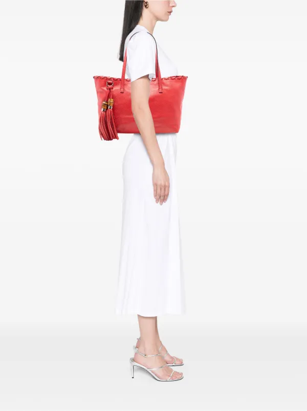Gucci Pre-Owned 2015-2026 レザー バンブー タッセル トートバッグ 