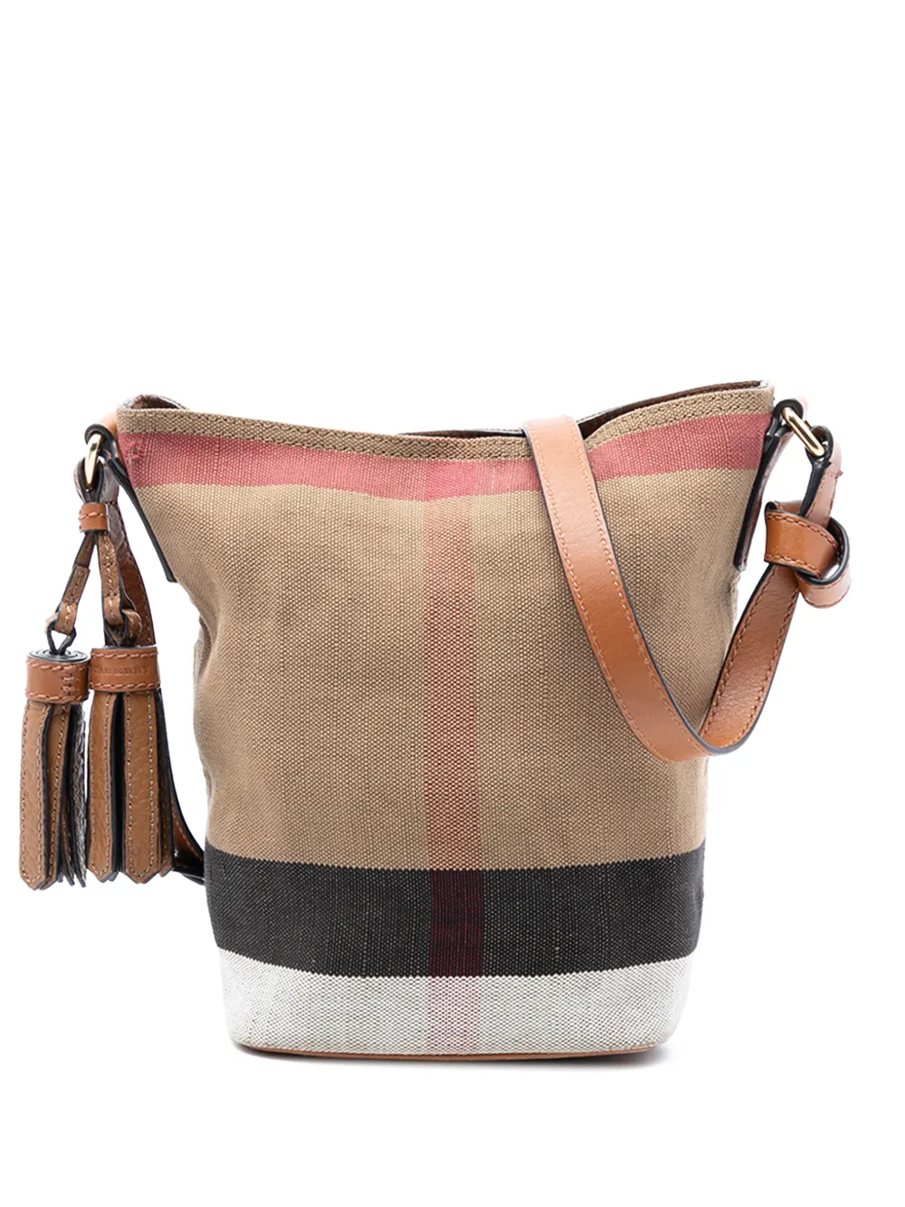 Burberry Pre-Owned 2000-2017 Mini Mega Check Canvas Ashby Tassel bucket bag - Marrone