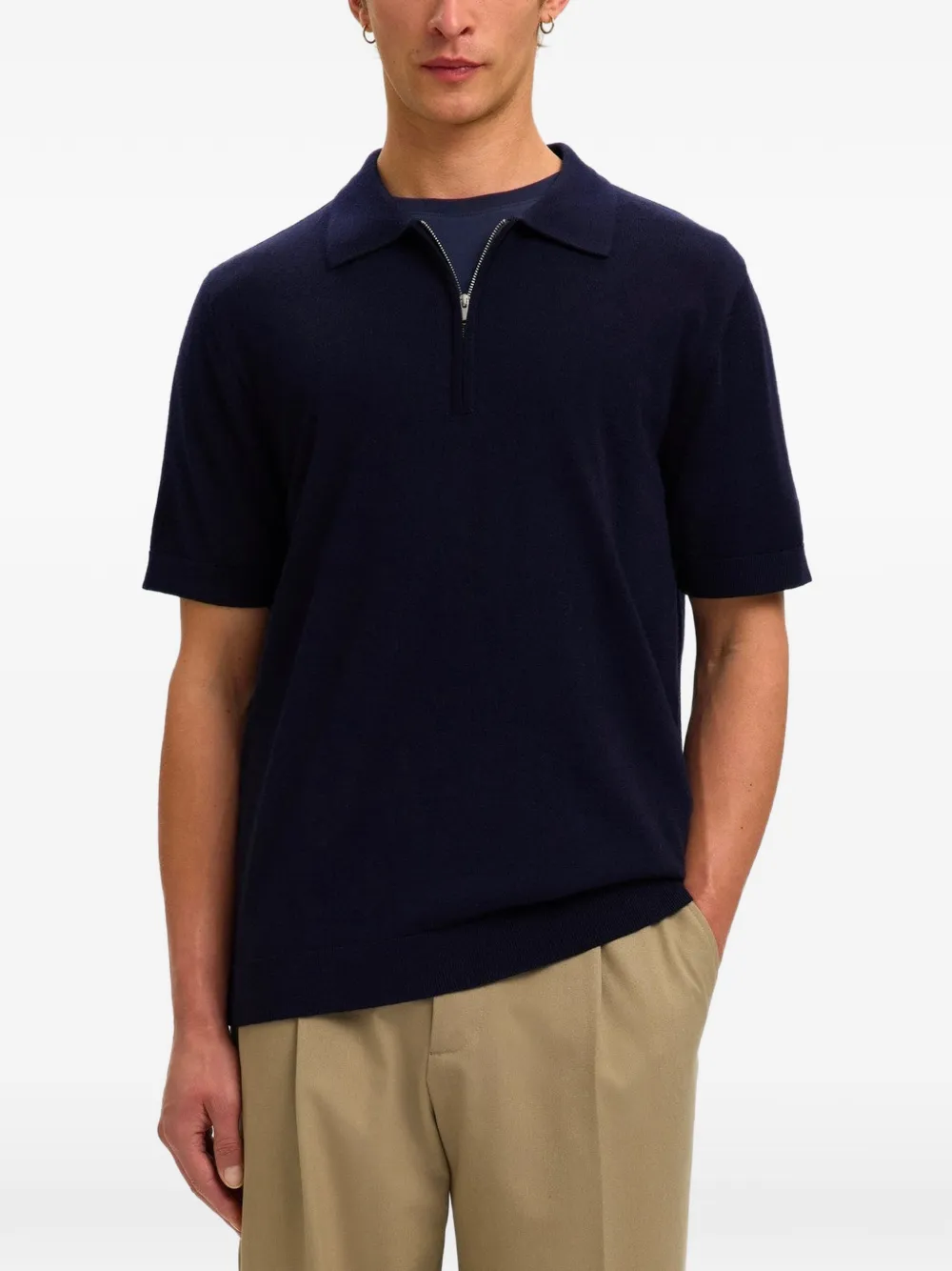  Selected Half Zip Knitted Polo - Blue 