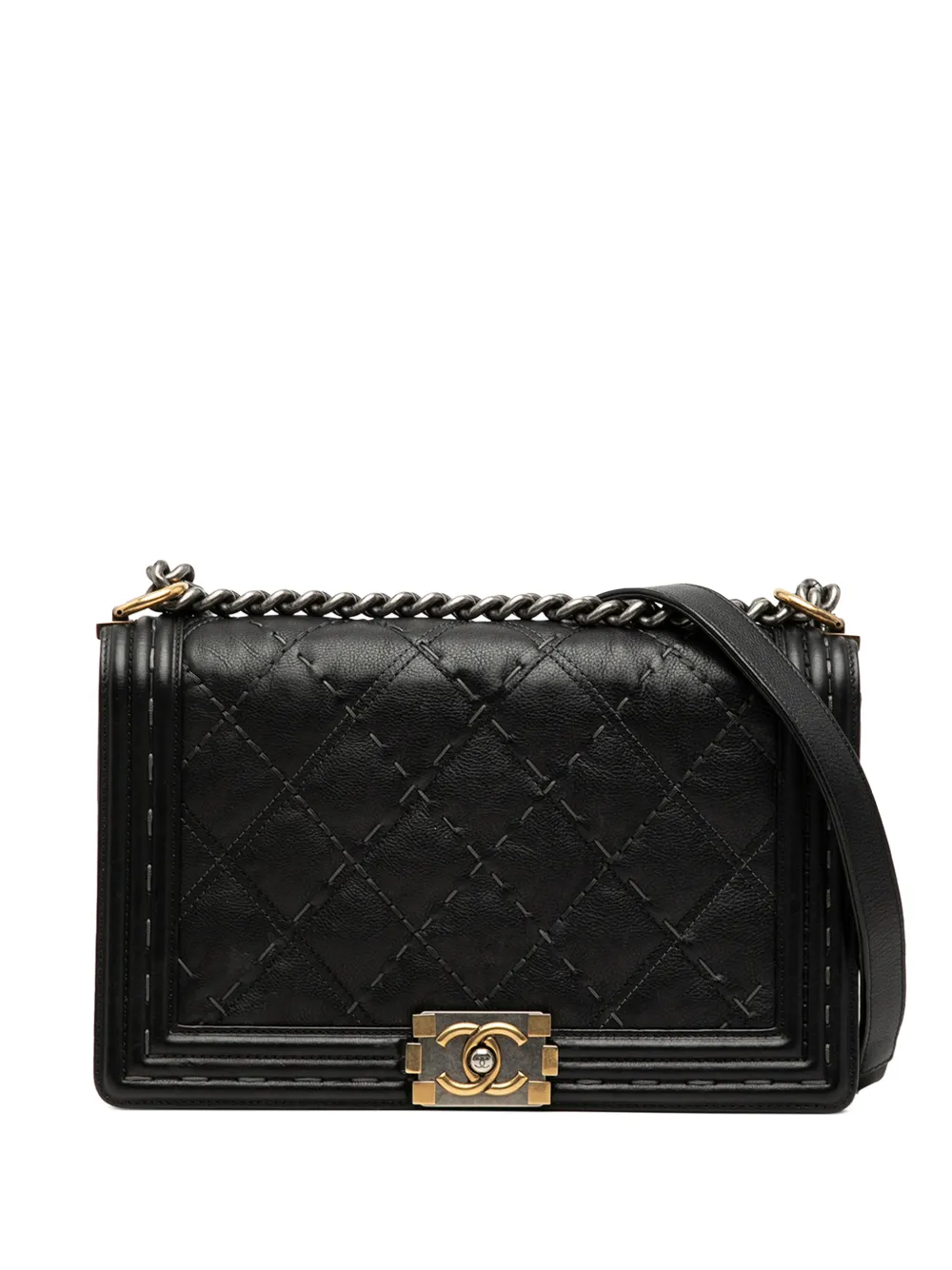 CHANEL Pre-Owned 2014-2015 Medium Quilted Calfskin Wild Stitch Boy Flap crossbody bag - Nero