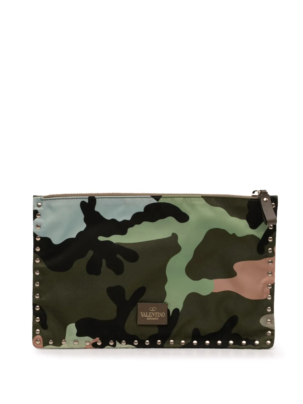 Valentino Garavani Pre-Owned 2000-2017 Nylon Rockstud Camouflage Zip clutch bag - Verde