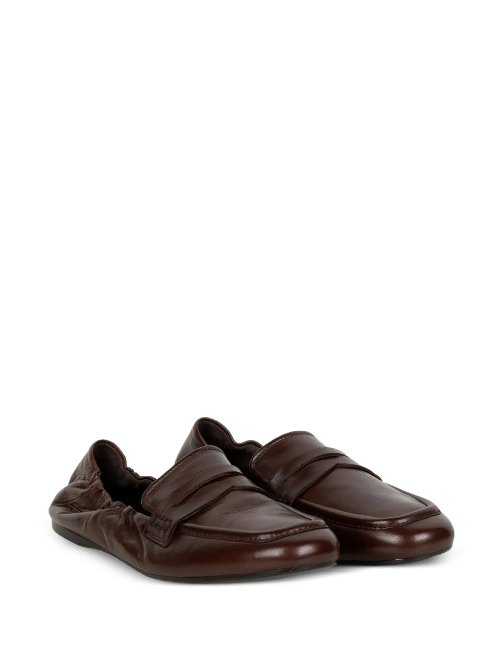  Guglielmo Rotta Gathered Leather Loafers - Brown 