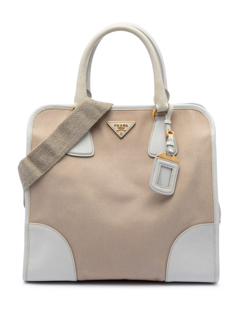 Prada Pre-Owned 2010-2026 Saffiano Trimmed Canvas Canapa satchel - Marrone