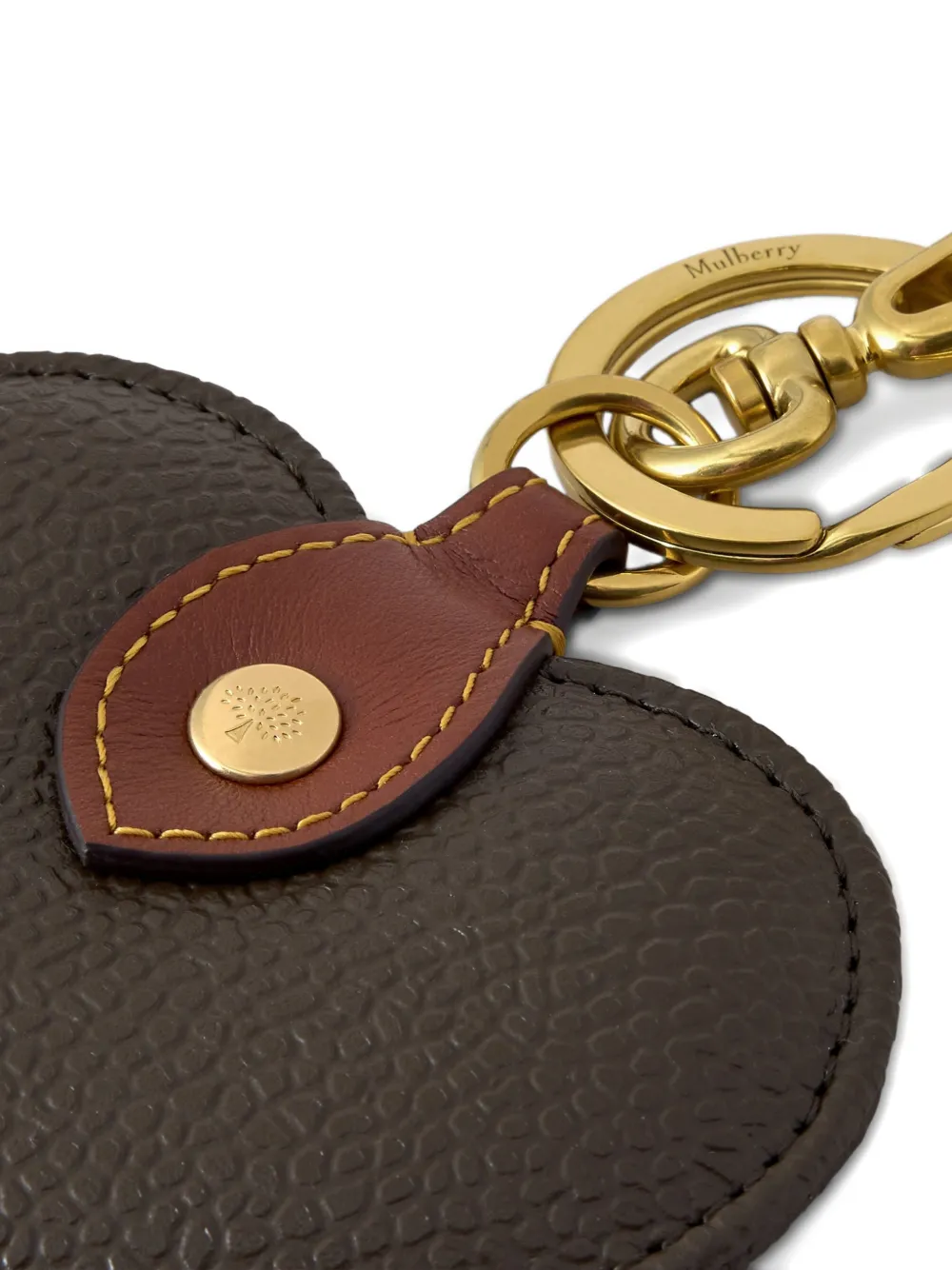 Mulberry Heart Pebble-grain Keyring - Brown 