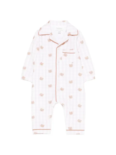 NANAN teddy-print checked-pattern romper
