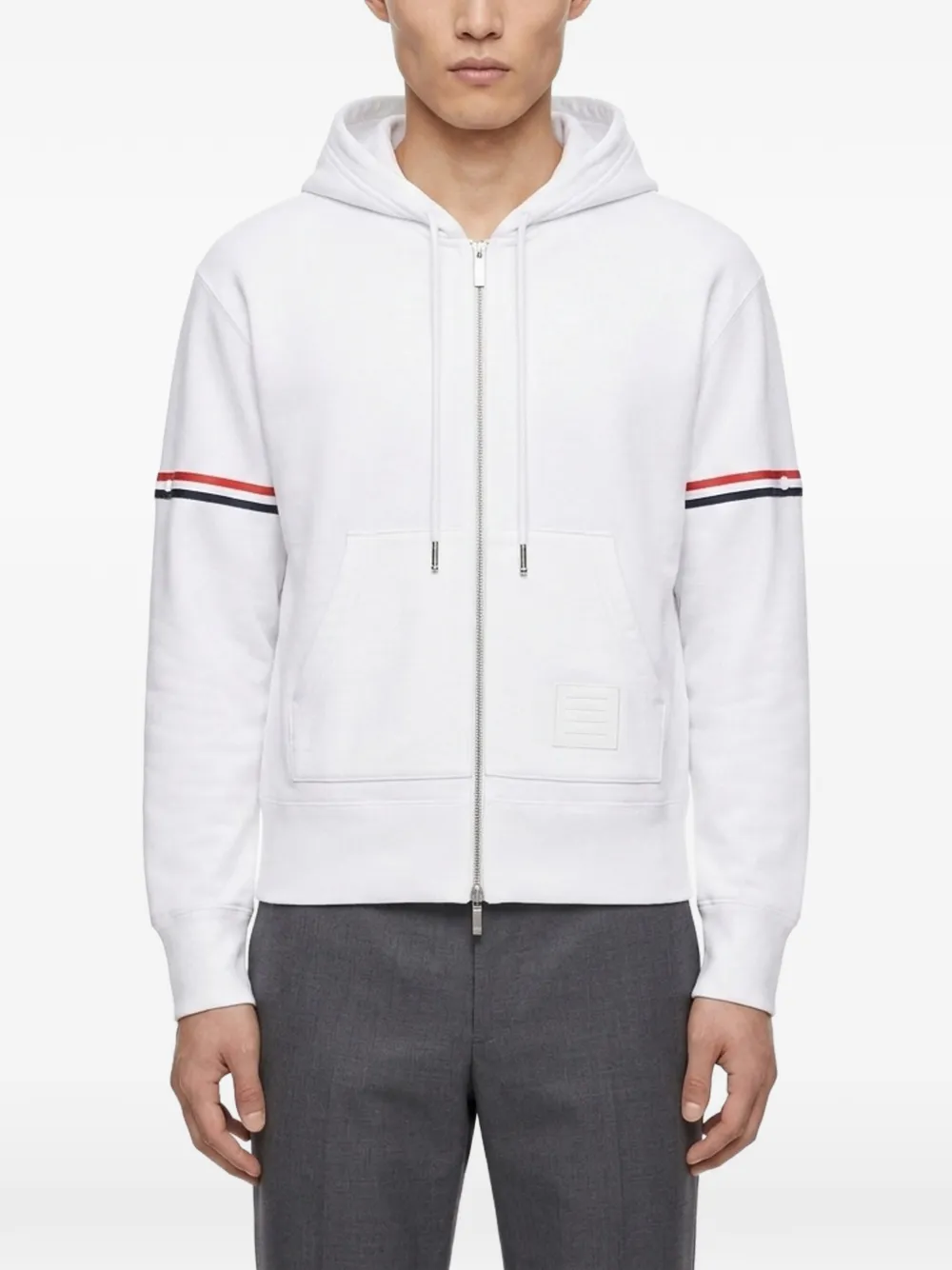 Thom Browne loopback jersey armband relaxed zip-up hoodie Wit