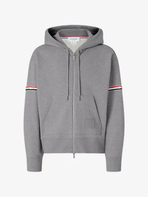 Thom Browne loopback jersey armband relaxed zip-up hoodie