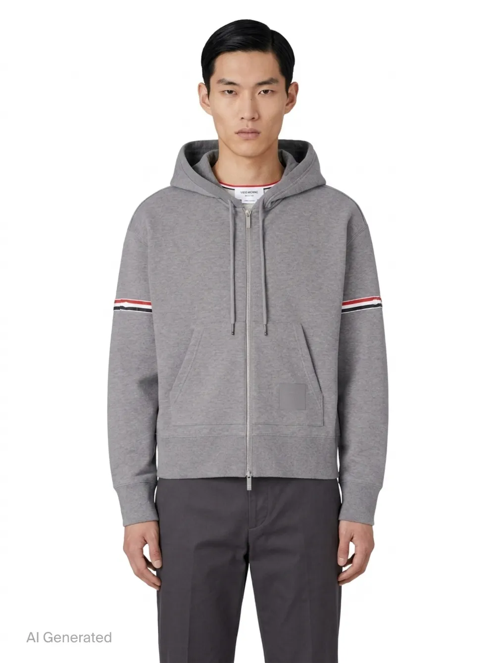 Thom Browne loopback jersey armband relaxed zip-up hoodie Grijs