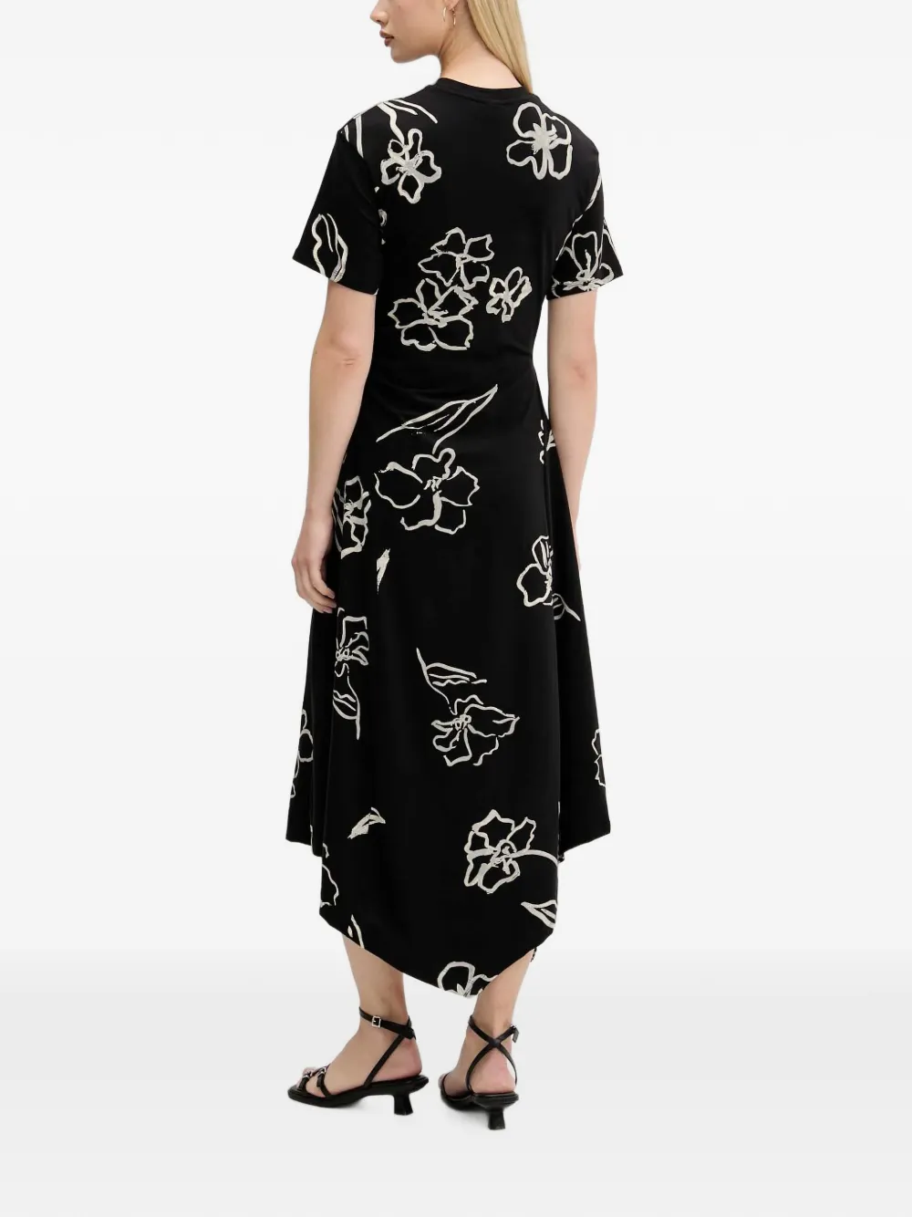 Desigual Asymmetrische gesmockte jurk met bloemenprint Zwart