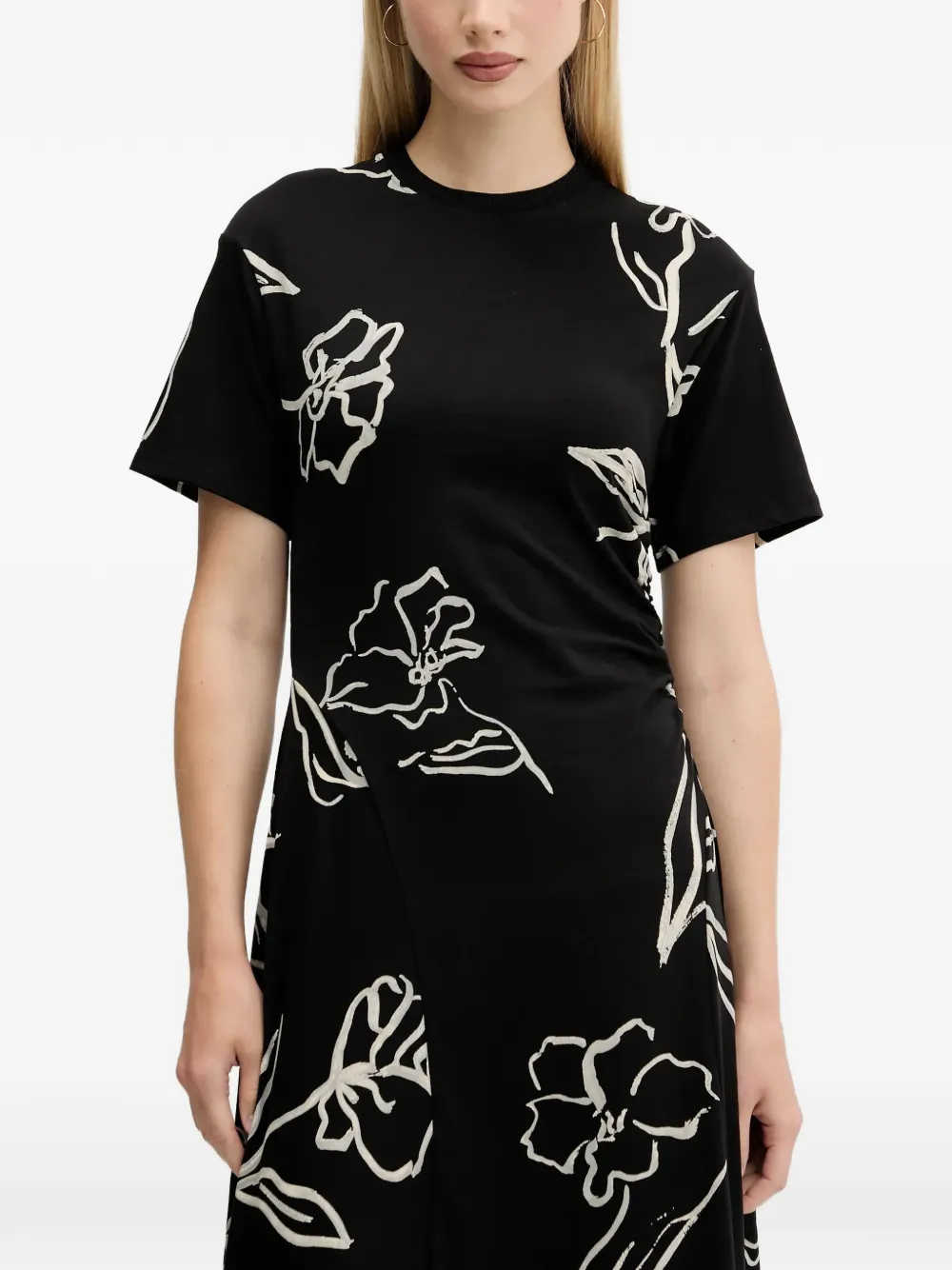 Desigual Asymmetrische gesmockte jurk met bloemenprint Zwart