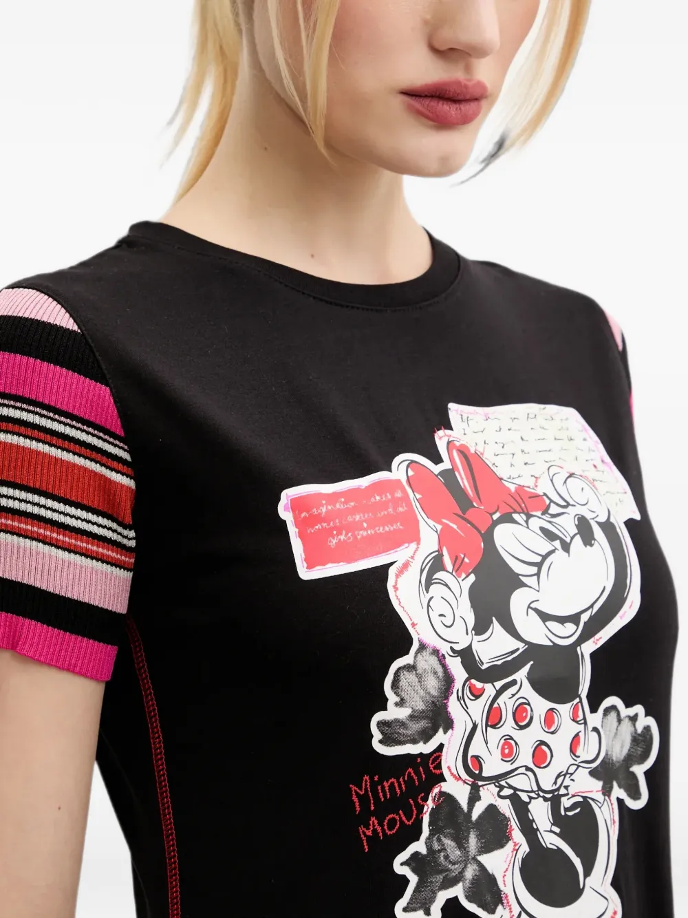 Desigual T-shirt met gestreepte mouwen en grafische print Zwart