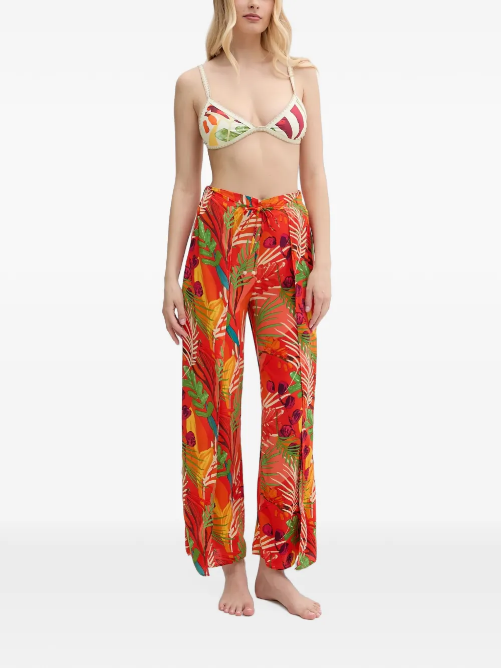 Desigual tropical-print wide-leg trousers Rood