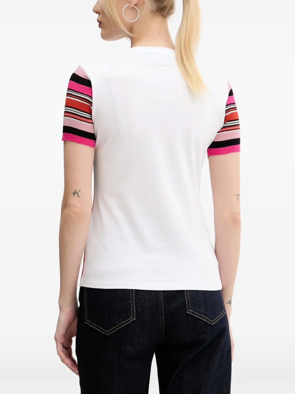 Desigual Minnie Mouse T-shirt met gestreepte mouwen Wit