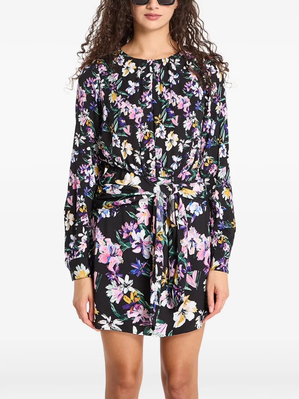 Desigual Jurk met bloemenprint en gestrikte taille Zwart
