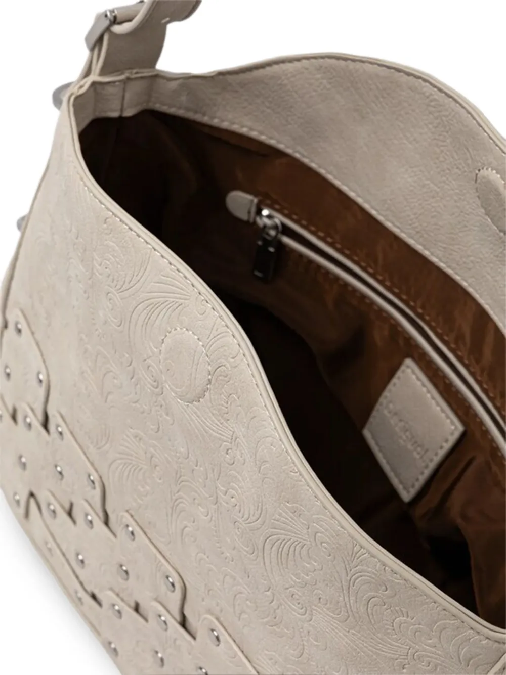 Desigual Schoudertas met studs en reliëf Beige