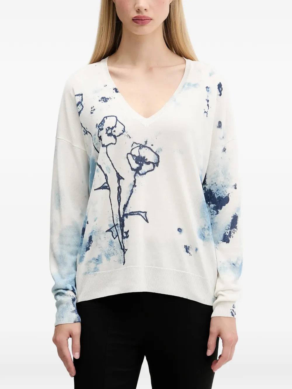 Desigual V-neck Sweater In White