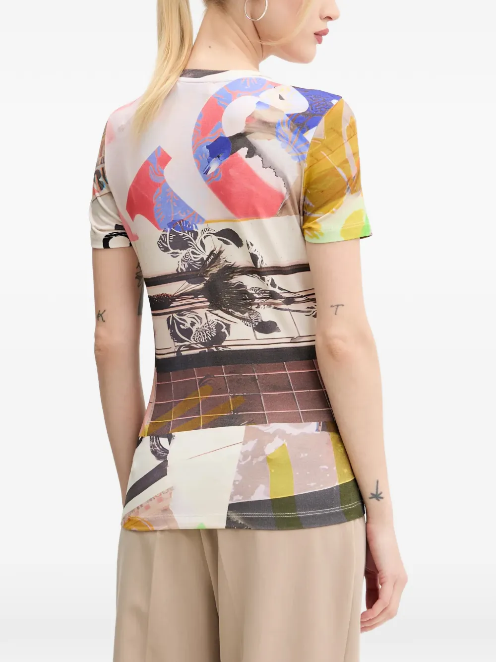 Desigual Collage T-shirt met grafische print Beige