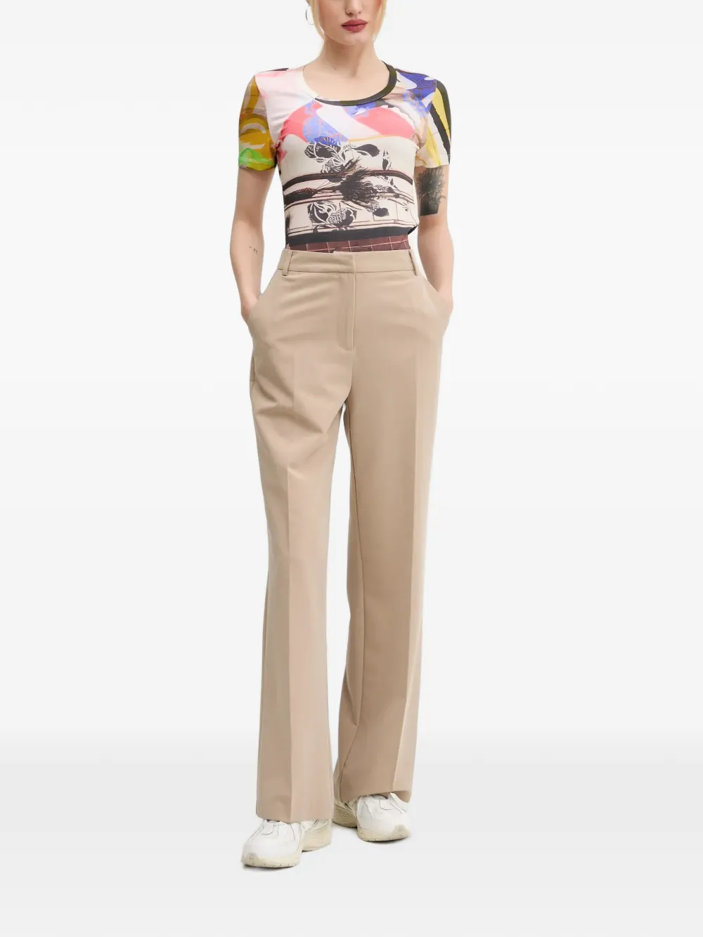 Desigual Collage T-shirt met grafische print Beige