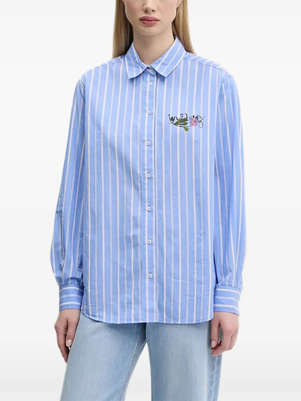 Desigual striped floral-detail shirt - Blu