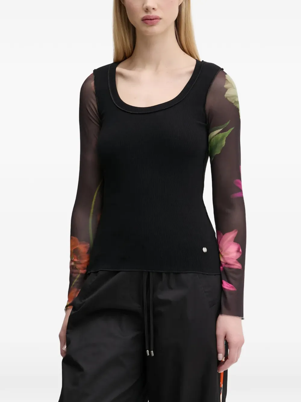 Desigual Langarmshirt mit Blumenprint - Schwarz