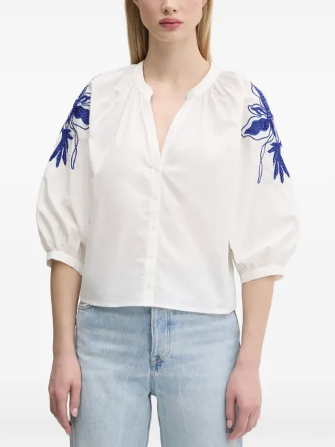 Desigual puff-sleeves beaded floral blouse