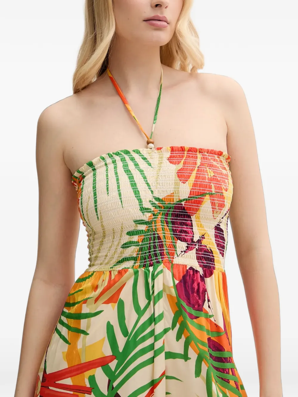 Desigual Gesmockte jumpsuit met tropische print Beige